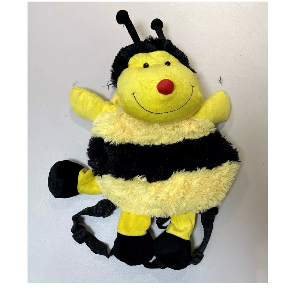 Kids soft bumblebee plush animal backpack with detachable leash